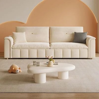 Sofa Bed, Pull-out Sofa Come Bed with Storage Box Side Pockets USB Port - 130 cm Outside - Off White