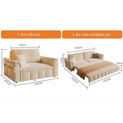 Sofa Bed, Pull-out Sofa Come Bed with Storage Box Side Pockets USB Port - 130 cm Outside - Dark Gray - Image 2