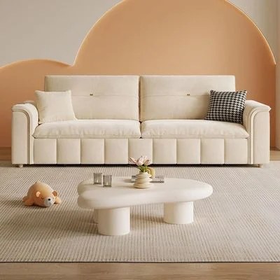 Sofa Bed, Pull-out Sofa Come Bed with Storage Box Side Pockets USB Port - 150 cm Outside - Off White