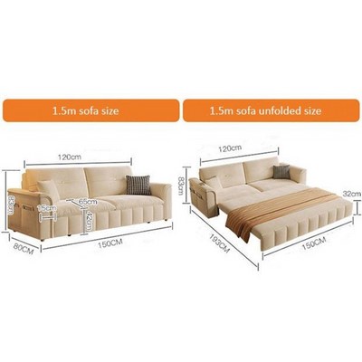 Sofa Bed, Pull-out Sofa Come Bed with Storage Box Side Pockets USB Port - 150 cm Outside - Light Gray - Image 2