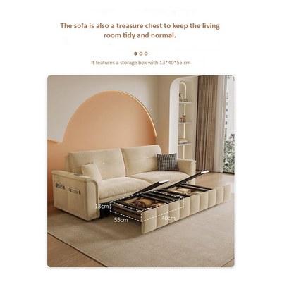 Sofa Bed, Pull-out Sofa Come Bed with Storage Box Side Pockets USB Port - 240 cm Outside - Off White - Image 5