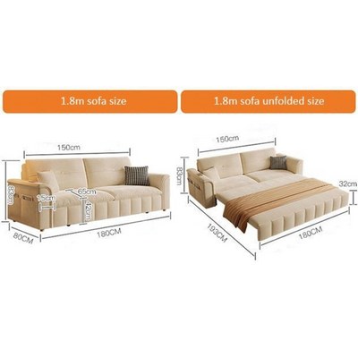 Sofa Bed, Pull-out Sofa Come Bed with Storage Box Side Pockets USB Port - 180 cm Outside - Dark Gray - Image 2