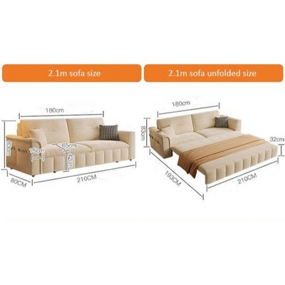 Sofa Bed, Pull-out Sofa Come Bed with Storage Box Side Pockets USB Port - 210 cm Outside - Light Gray - Image 2