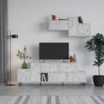 Mourah Hermes Tv Unit Up To 50 Inches With Storage - White Marble - 2 Years Warranty