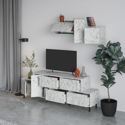 Mourah Hermes Tv Unit Up To 50 Inches With Storage - White Marble - 2 Years Warranty - Image 4