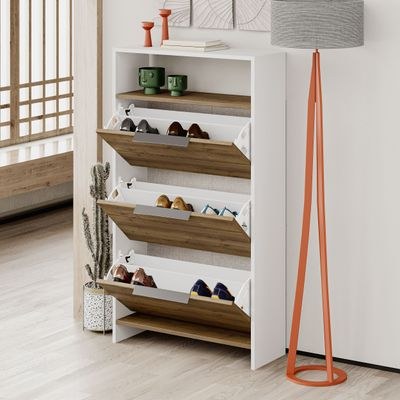 Mourah Kaju Shoe Cabinet - 18 Pairs - Brown/White - 2 Years Warranty - Image 4