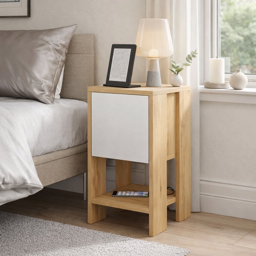 Mourah Ema Nightstand - Oak/White - 2 Years Warranty
