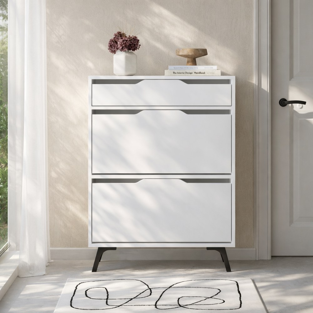 Mourah Asta Shoe Cabinet -12 Pairs- White - 2 Years Warranty