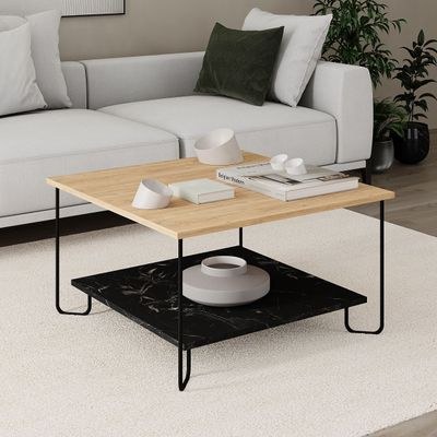Mourah Marbo Coffee Table Oak/Black Marble - 2 Years Warranty
