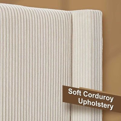 Delfina Corduroy Upholstered Bed Queen 160 x 200-Cream-Elegant Upholstered Bed with Wingback-Modern Design with Padded Headboard-Sturdy Base-Corduroy Upholstered Finish-Ideal for Bedrooms & Villas - Image 3