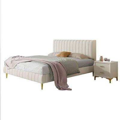 Vandana Modern Upholstered Panel Bed Single 100 x 200-Cream-Elegant Upholstered Bed with Channel Tufted-Modern Design with Padded Headboard-Sturdy Base-Soft Fabric Finish-Ideal for Bedrooms & Villas - Image 5