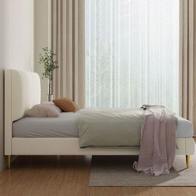 Vandana Modern Upholstered Panel Bed Queen 160 x 200-Cream-Elegant Upholstered Bed with Channel Tufted-Modern Design with Padded Headboard-Sturdy Base-Soft Fabric Finish-Ideal for Bedrooms & Villas - Image 3