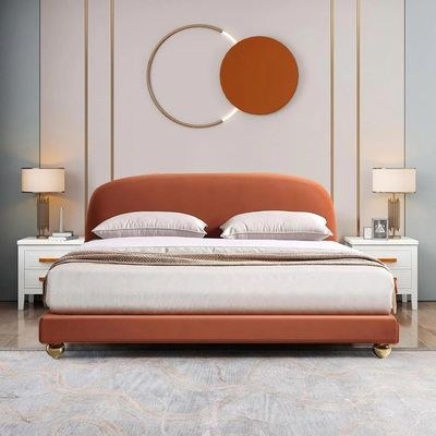 Nordic Aesthetic Upholstered Modern Velvet Bed Medium 120 x 200-Orange-Elegant Upholstered Bed-Modern Design with Padded Headboard-Sturdy Base-Soft Fabric Finish-Ideal for Bedrooms & Villas - Image 3