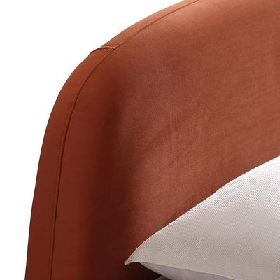 Nordic Aesthetic Upholstered Modern Velvet Bed King 180 x 200-Orange-Elegant Upholstered Bed-Modern Design with Padded Headboard-Sturdy Base-Soft Fabric Finish-Ideal for Bedrooms & Villas - Image 4