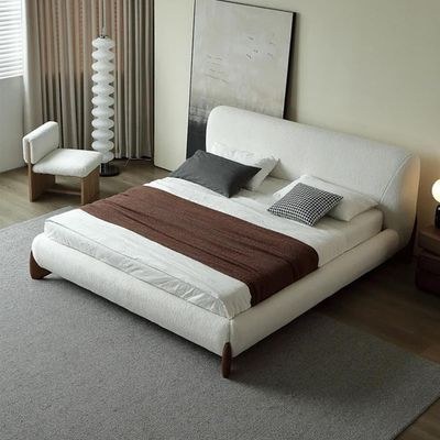 Curva Modern Boucle Platform Bed Queen 160 x 200-White -Elegant Upholstered Bed-Modern Design with Padded Headboard-Sturdy Base-Soft Fabric Finish-Ideal for Bedrooms & Villas - Image 3