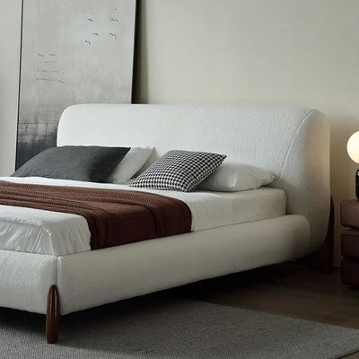 Curva Modern Boucle Platform Bed King 180 x 200-White-Elegant Upholstered Bed-Modern Design with Padded Headboard-Sturdy Base-Soft Fabric Finish-Ideal for Bedrooms & Villas - Image 4