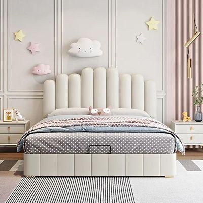 Letto PVC Leather BedKing 180 x 200-Light Grey-Elegant Upholstered Bed with Channel Tufted-Modern Design with Padded Headboard-Sturdy Base-Soft Fabric Finish-Ideal for Bedrooms & Villas - Image 2