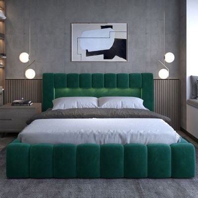 Mercy Upholstered Bed King 180 x 200-Green-Elegant Upholstered Bed with Channel Tufted-Modern Design with LED illuminated Headboard-Sturdy Base-Soft Fabric Finish-Ideal for Bedrooms & Villas