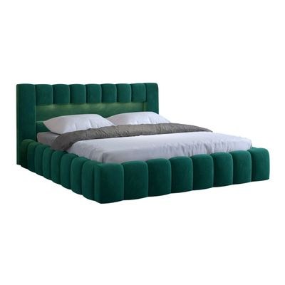 Mercy Upholstered Bed King 180 x 200-Green-Elegant Upholstered Bed with Channel Tufted-Modern Design with LED illuminated Headboard-Sturdy Base-Soft Fabric Finish-Ideal for Bedrooms & Villas - Image 2