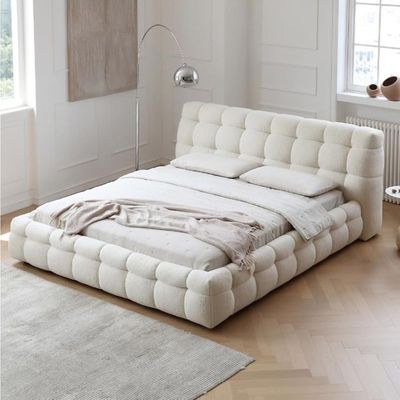 Celine Modern Boucle Bed Queen 160 x 200-White -Elegant Upholstered Bed with Tufted-Modern Design with Padded Headboard-Sturdy Base-Boucle Fabric Finish-Ideal for Bedrooms & Villas - Image 3