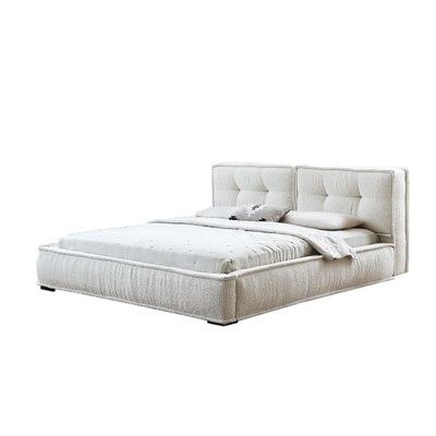 Georgina Fabric BedKing 180 x 200-White-Elegant Upholstered Bed with Tufted--Modern Design with Padded Headboard-Sturdy Base-Boucle Fabric Finish-Ideal for Bedrooms & Villas - Image 2