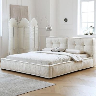 Georgina Fabric BedKing 180 x 200-White-Elegant Upholstered Bed with Tufted--Modern Design with Padded Headboard-Sturdy Base-Boucle Fabric Finish-Ideal for Bedrooms & Villas - Image 3
