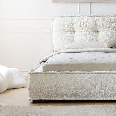 Georgina Fabric BedKing 180 x 200-White-Elegant Upholstered Bed with Tufted--Modern Design with Padded Headboard-Sturdy Base-Boucle Fabric Finish-Ideal for Bedrooms & Villas - Image 4