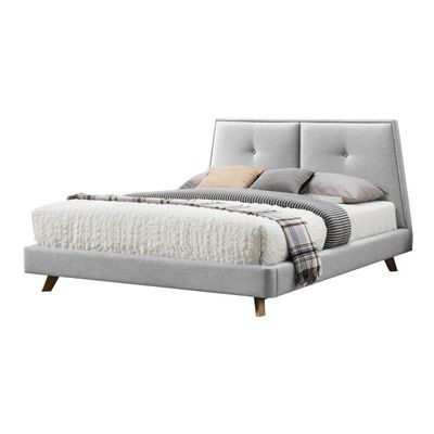 Gaillard Upholstered Platform Bed King 180 x 200-Grey-Elegant Upholstered Bed with Trapezoidal shapes-Modern Design with Padded Headboard-Sturdy Base-Soft Fabric Finish-Ideal for Bedrooms & Villas