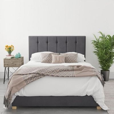 Aspire Upholstered Bed King 180 x 200-Grey-Elegant Upholstered Bed with Channel Tufted-Modern Design with Padded Headboard-Sturdy Base-Soft Fabric Finish-Ideal for Bedrooms & Villas