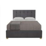 Aspire Upholstered Bed King 180 x 200-Grey-Elegant Upholstered Bed with Channel Tufted-Modern Design with Padded Headboard-Sturdy Base-Soft Fabric Finish-Ideal for Bedrooms & Villas