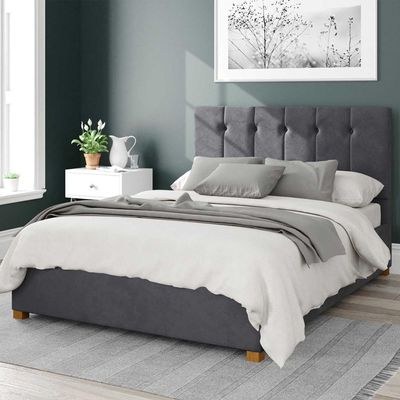 Aspire Upholstered Bed King 180 x 200-Grey-Elegant Upholstered Bed with Channel Tufted-Modern Design with Padded Headboard-Sturdy Base-Soft Fabric Finish-Ideal for Bedrooms & Villas - Image 3