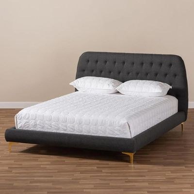 Indigo Platform Bed King 180 x 200-Dark Grey-Elegant Upholstered Bed with Button Tufted-Modern Design with Padded Headboard-Sturdy Base-Soft Fabric Finish-Ideal for Bedrooms & Villas