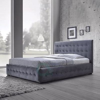 Margaret Modern and Contemporary Bed King 180 x 200-Grey-Elegant Upholstered Bed with Padded Headboard-Sturdy Base-Soft Fabric Finish-Stylish Platform Bed for Master Bedrooms & Villas