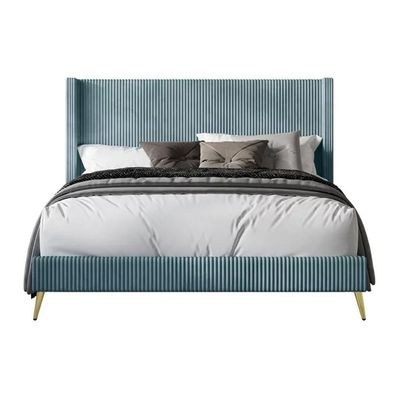 Chester Upholstered Platform Bed King 180 x 200-Teal-Elegant Upholstered Bed with classic wingback-Modern Design with Padded Headboard-Sturdy Base-Soft Fabric Finish-Ideal for Bedrooms & Villas - Image 3