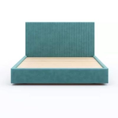 Etta Striped Upholstery Bed Single 100 x 200-Teal-Elegant Upholstered Bed with Channel Tufted-Modern Design with Padded Headboard-Sturdy Base-Soft Fabric Finish-Ideal for Bedrooms & Villas - Image 2