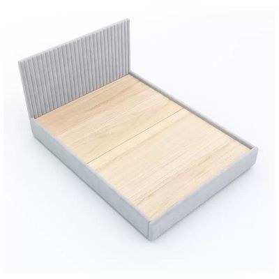 Etta Striped Upholstery Bed Single 100 x 200-Light Grey-Elegant Upholstered Bed with Channel Tufted-Modern Design with Padded Headboard-Sturdy Base-Soft Fabric Finish-Ideal for Bedrooms & Villas - Image 2