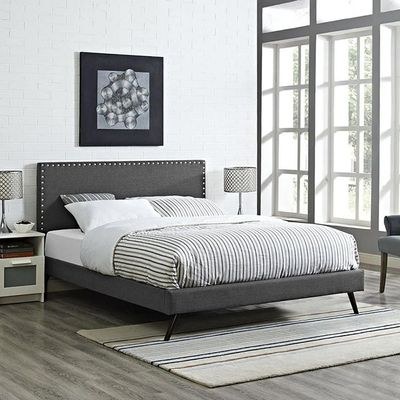 Lyka Fabric Platform Bed Medium 120 x 200-Dark Grey-Elegant Upholstered Bed-Modern Design with Padded Headboard-Sturdy Base-Soft Fabric Finish-Ideal for Bedrooms & Villas