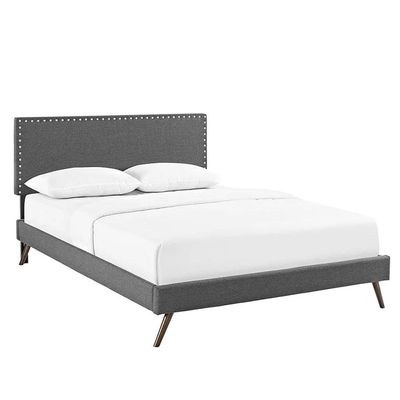 Lyka Fabric Platform Bed Medium 120 x 200-Dark Grey-Elegant Upholstered Bed-Modern Design with Padded Headboard-Sturdy Base-Soft Fabric Finish-Ideal for Bedrooms & Villas - Image 2