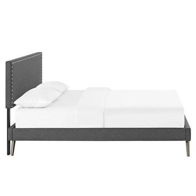 Lyka Fabric Platform Bed Medium 120 x 200-Dark Grey-Elegant Upholstered Bed-Modern Design with Padded Headboard-Sturdy Base-Soft Fabric Finish-Ideal for Bedrooms & Villas - Image 3