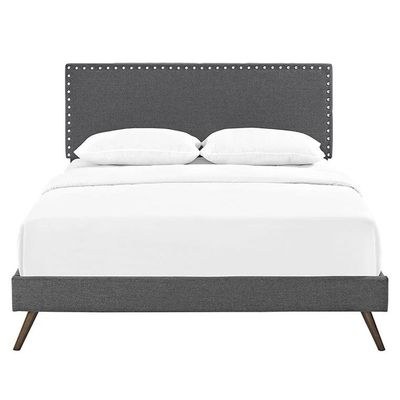 Lyka Fabric Platform Bed Medium 120 x 200-Dark Grey-Elegant Upholstered Bed-Modern Design with Padded Headboard-Sturdy Base-Soft Fabric Finish-Ideal for Bedrooms & Villas - Image 4