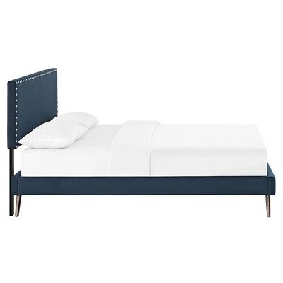 Lyka Fabric Platform Bed Queen 160 x 200-Blue-Elegant Upholstered Bed-Modern Design with Padded Headboard-Sturdy Base-Soft Fabric Finish-Ideal for Bedrooms & Villas - Image 3