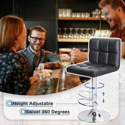 Bar Stools Modern PU Leather Adjustable Swivel Barstools, Armless Hydraulic Kitchen Counter Bar Stool Synthetic Leather Extra Height Square Island Barstool with Back (Black) - Image 5