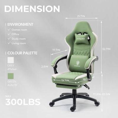 Dowinx Gaming Chair PC Chair with Massage Lumbar Support, Racing Style PU Leather High Back Adjustable Swivel Task Chair with Footrest Support, Green - Image 3