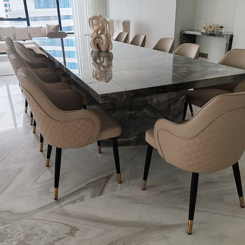 Maple Home Leather Accent Arm Dining Chair Wide Back With Metal Legs Upholstered Comfort Kitchen Living Room Furniture - Image 5
