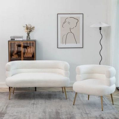 Demetrius 2 Seater Teddy Fabric Sofa| WHITE - Image 3