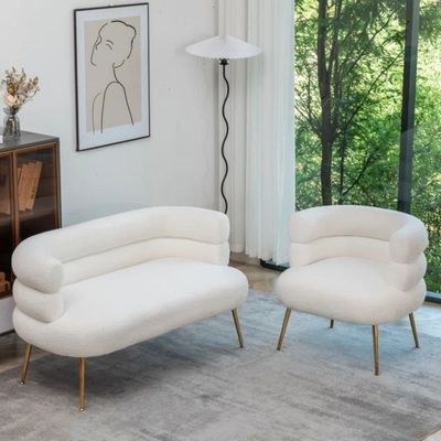 Demetrius 1 Seater Teddy Fabric Sofa| WHITE - Image 2