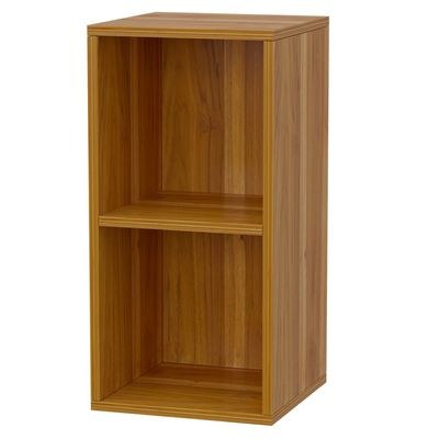 Mahmayi Wooden Storage Display Shelves 2-Tier Freestanding, Box Shelves, Top Shelf for Decoration Ideal for Storing and Displaying your possessions - Light Walnut - Image 2