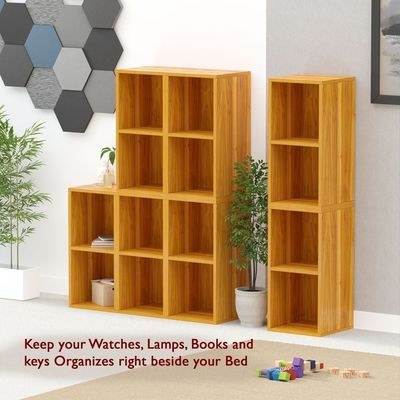 Mahmayi Wooden Storage Display Shelves 2-Tier Freestanding, Box Shelves, Top Shelf for Decoration Ideal for Storing and Displaying your possessions - Light Walnut - Image 4