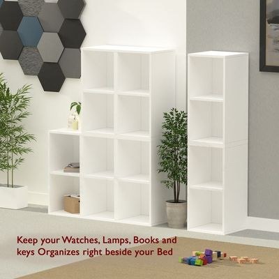 Mahmayi Wooden Storage Display Shelves 2-Tier Freestanding, Box Shelves, Top Shelf for Decoration Ideal for Storing and Displaying your possessions - White - Image 4