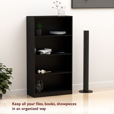 Mahmayi Wooden Storage Display Shelves 4-Tier Freestanding, Top Shelf for Decoration Ideal for Storing and Displaying your possessions - Black - Image 3